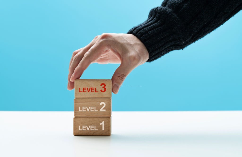 Wooden Cubes With Level 1 Level 2 Level 3.